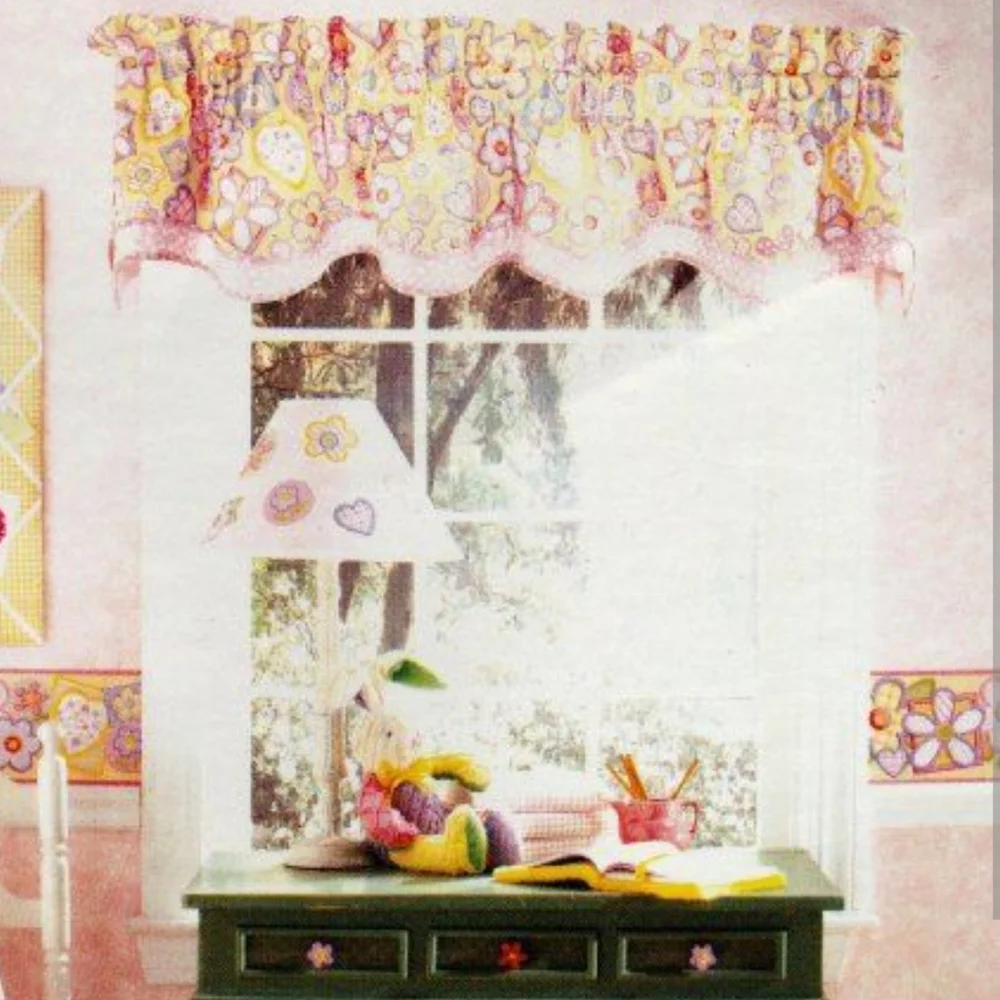 Waverly Kids Cheerful Flower Patch Yellow/Pink/Purple Gingham Valences+Wallpaper
